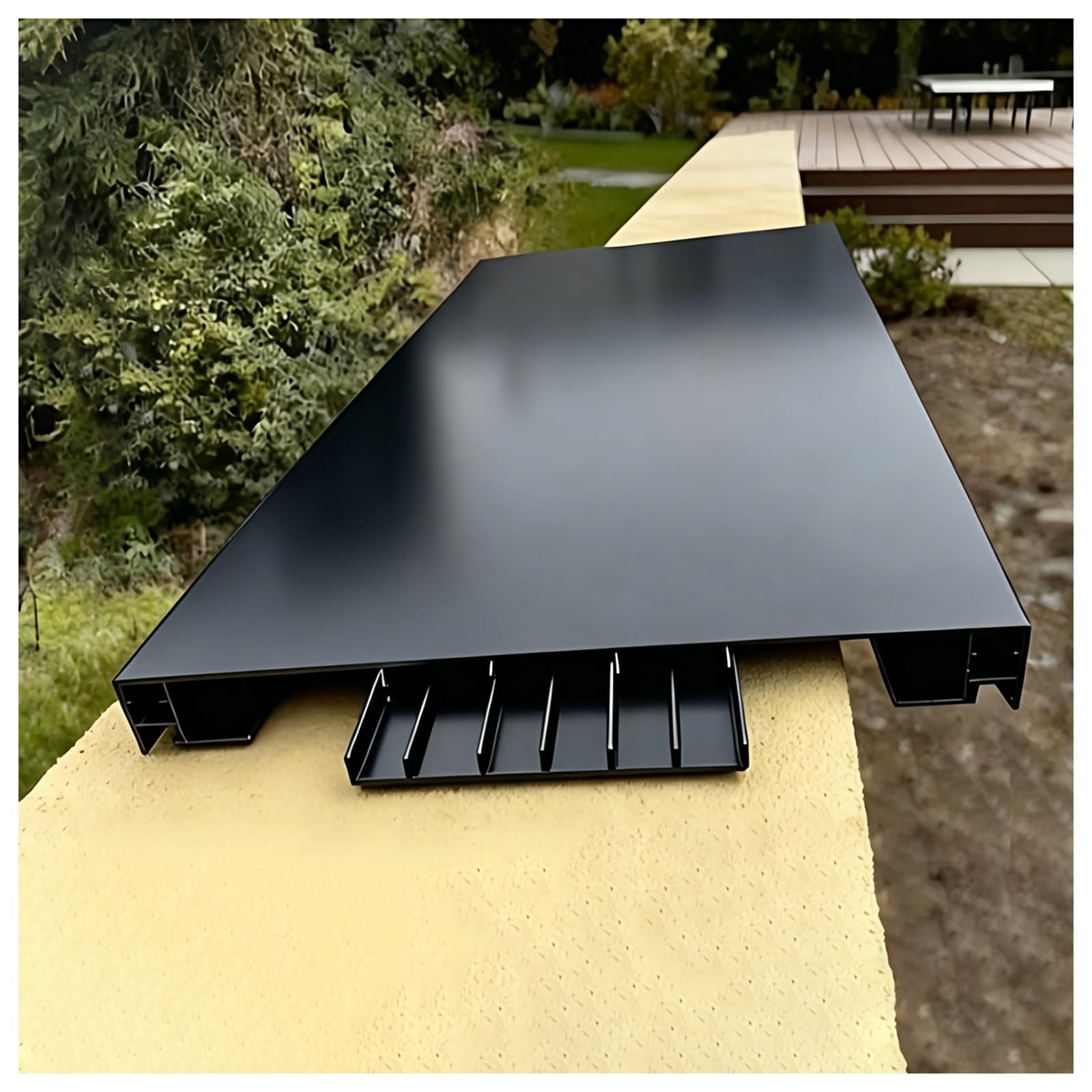 Exterior Parapet Wall Coping with LED Light Strip Channels, End Caps, Base, Screws, Walls Top Cover Plate for Decoration Protection, Metal Board(Fit 249-305mm W,160cm/63in L)
