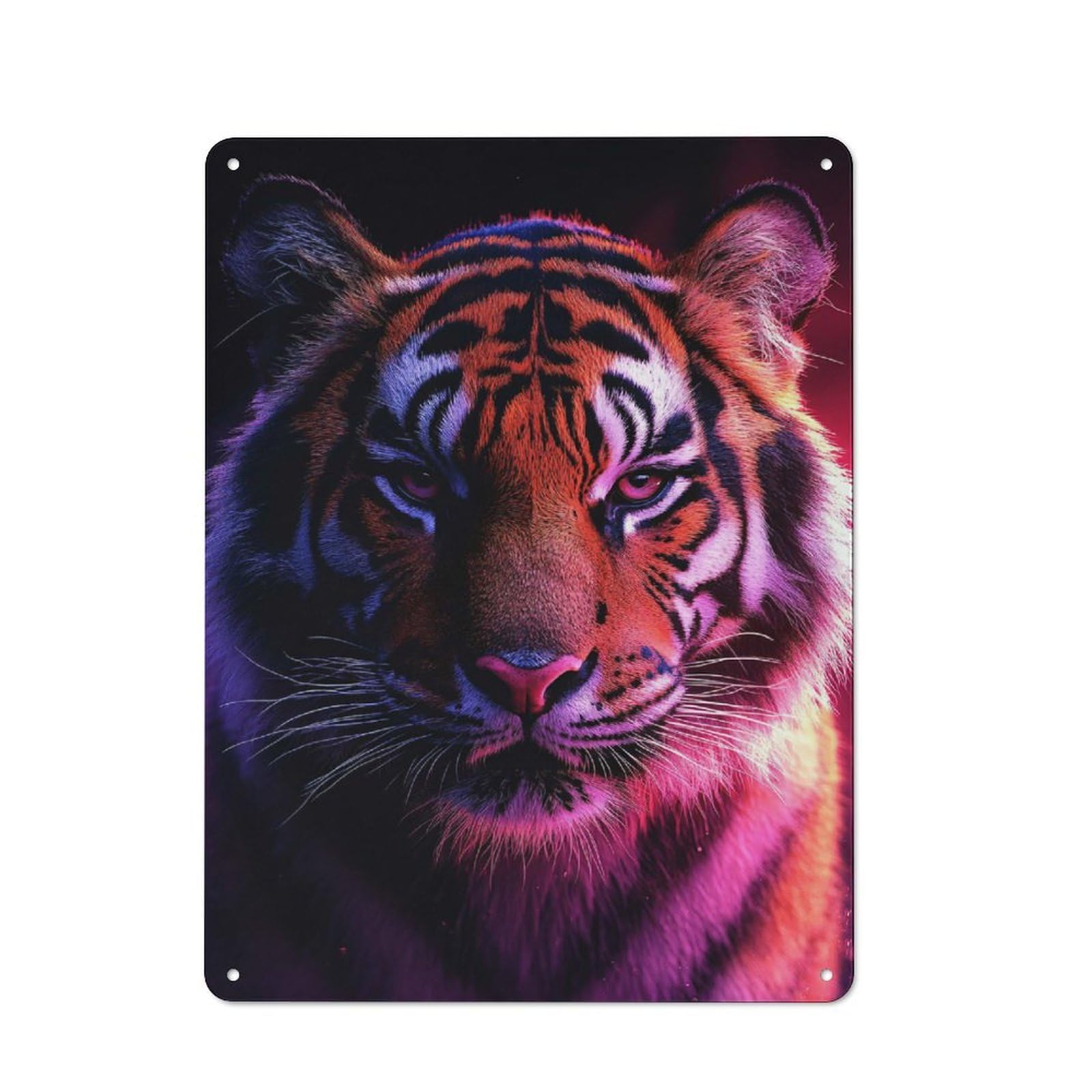 Junmoney Style-7 Industrial Close-Up Tiger Portrait With Neon Lighting Retro Metal Sign 40X30cm, Shed Wall Plaque For Garage, Workshop, Shed Or Utility Room
