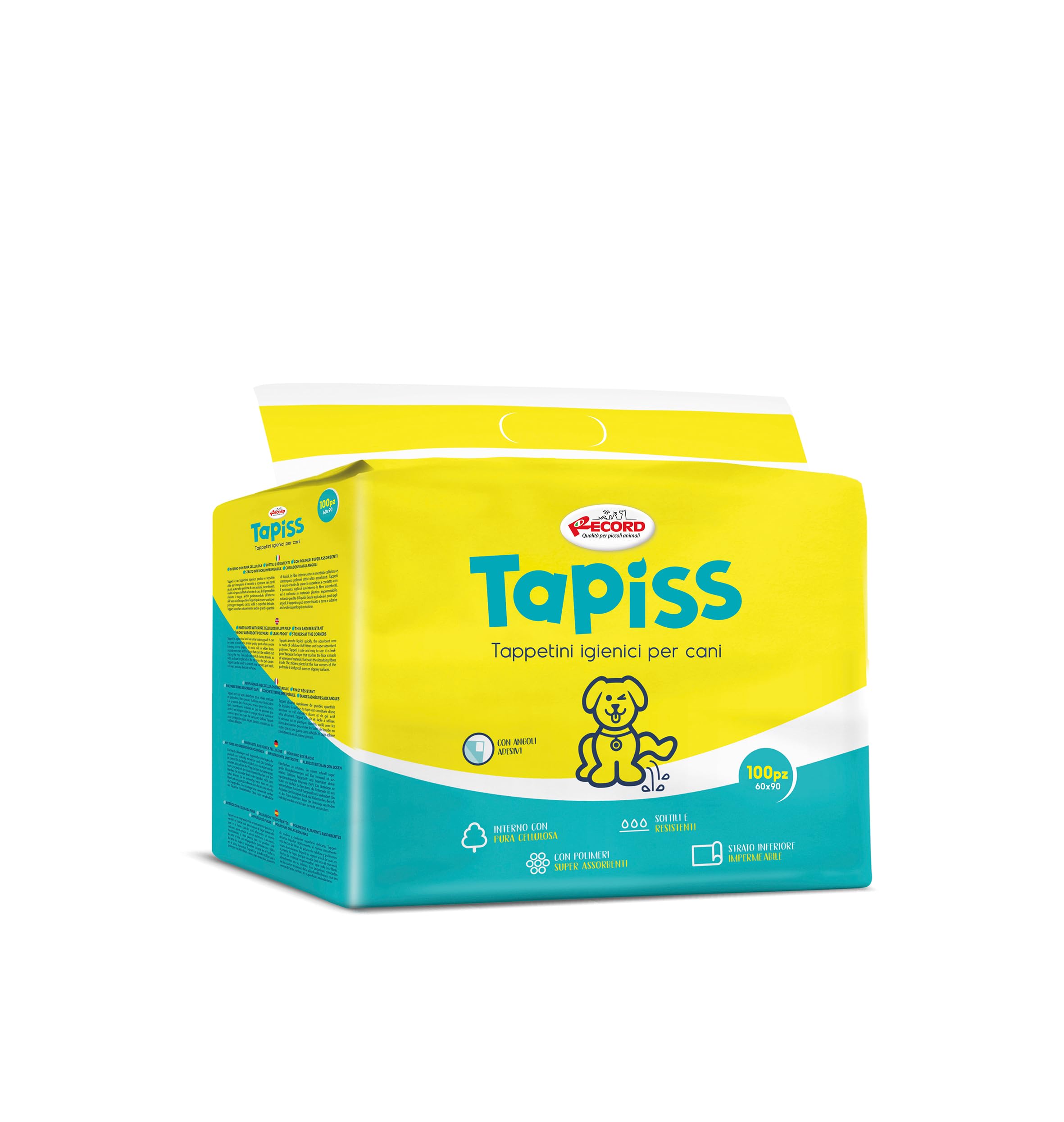 Record Tapiss Traverse Cani USA e Getta per Cani Unisex. Extra assorbenza. Tappetini igienici per Cani 60x90cm. Confezione 100 pz. Monouso, Antistrappo e Antiodore. per Cani di Taglia Media e Grande