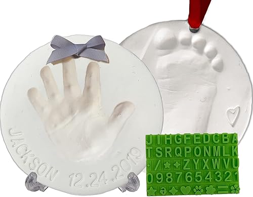 Kit de adorno de recuerdo de huellas de mano para bebé (2 unidades) – Plantilla de regalo para regalos personalizados de Navidad, recién nacidos,