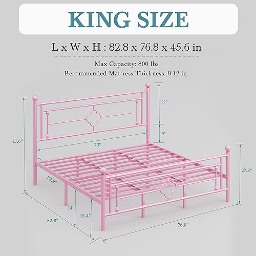 Miniatura 46 de HOOMIC Base de cama de plataforma metálica de tamaño individual de 14 pulgadas con estilo victoriano vintage, cabecera y estribo de hierro