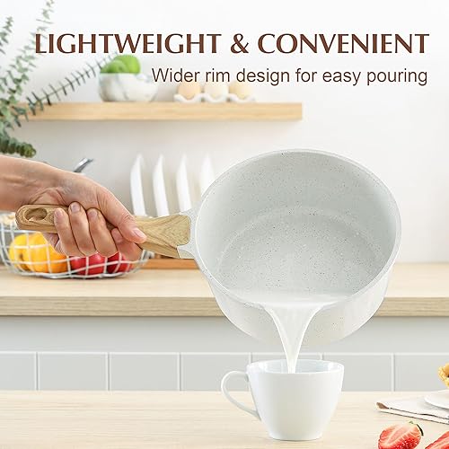 Miniatura 3 de SENSARTE Cacerola antiadherente de cerámica blanca con tapa de 1.5+2.5 cuartos de galón, olla pequeña con mango Stay Cool, cacerola compatible con