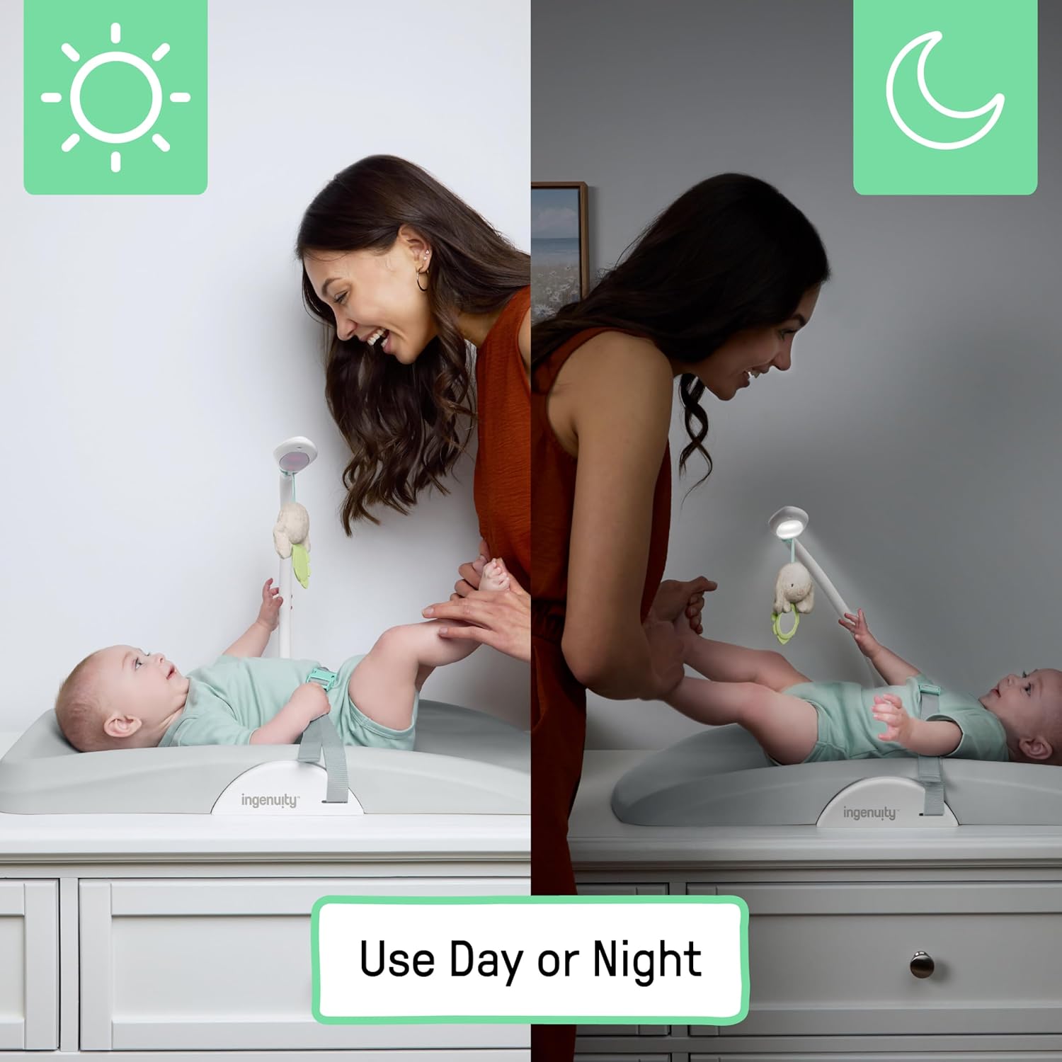 Ingenuity Day & Night Sylvi Baby Changing Pad - Includes Nightlight with Red Light Option to Promote Better Sleep, Easy to Wipe Clean, Ages 0M+