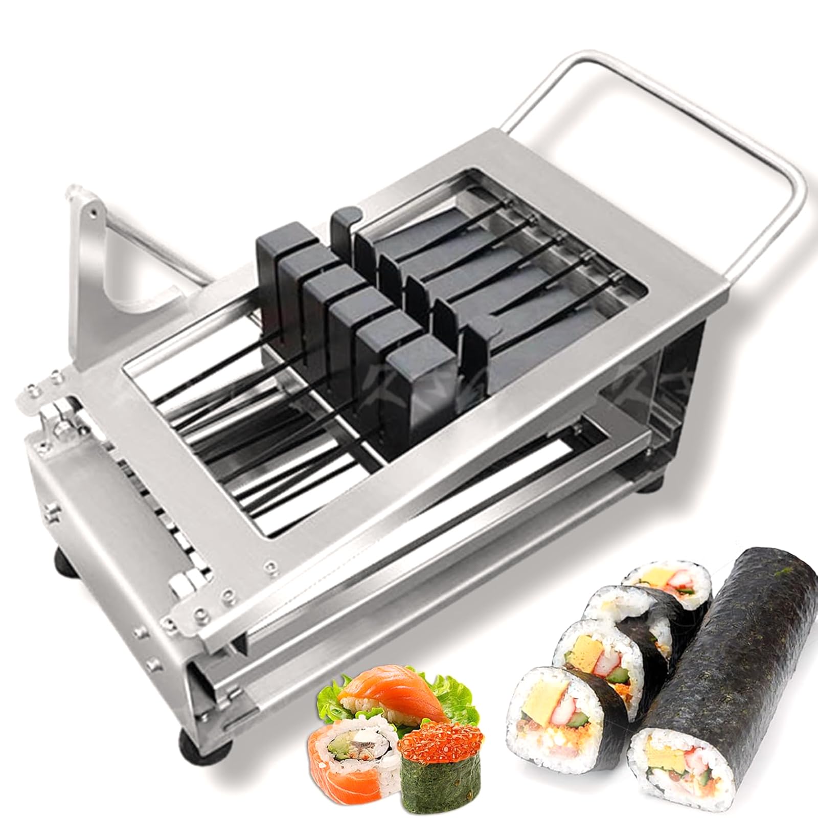 Sushi-Rollenschneider, Edelstahlschneider, 190 mm lang, 6/8/10 Segmentoptionen, für Sushi, Schinken, Mittagessen, Fleisch, Gemüse