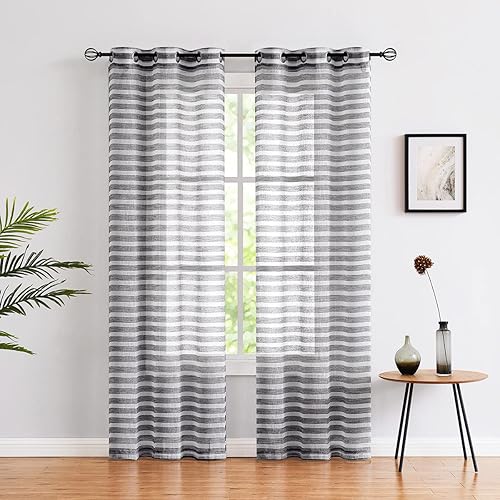 Fragrantex Blue and White Striped Curtains for Bedroom and Living Room Linen Horizontal Stripe Window Drapes and Curtainse Light Filtering Voile Fragrantex Blue and White Striped Curtains for Bedroom and Living Room Linen Horizontal Stripe Window Drapes and Curtainse Light Filtering Voile