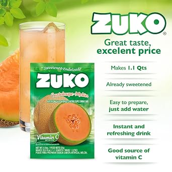 Zuko Cantaloupe Instant Powder Drink Mix, 48 Count Individual Packets