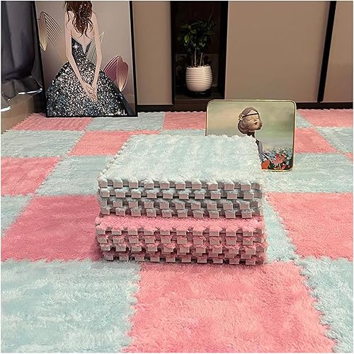 10 tapetes de espuma de felpa entrelazados, azulejos de espuma con borde, tapete de juego de rompecabezas de 12 x 12 pulgadas, alfombras de área