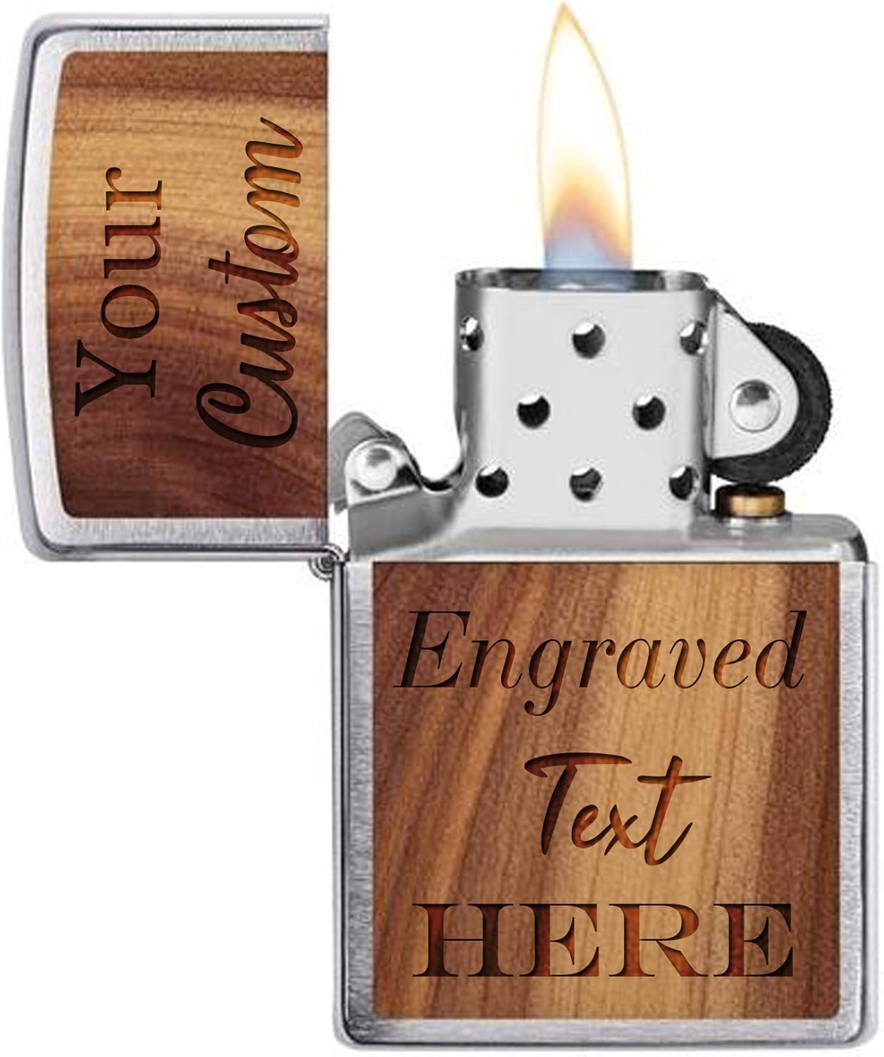 Zippo Customized Engraved Lighter - Personalized Custom Laser Engraving Woodchuck USA Cedar on Brush Chrome Great Gift for Weddings, Groomsman, (Double Sided Text Only)