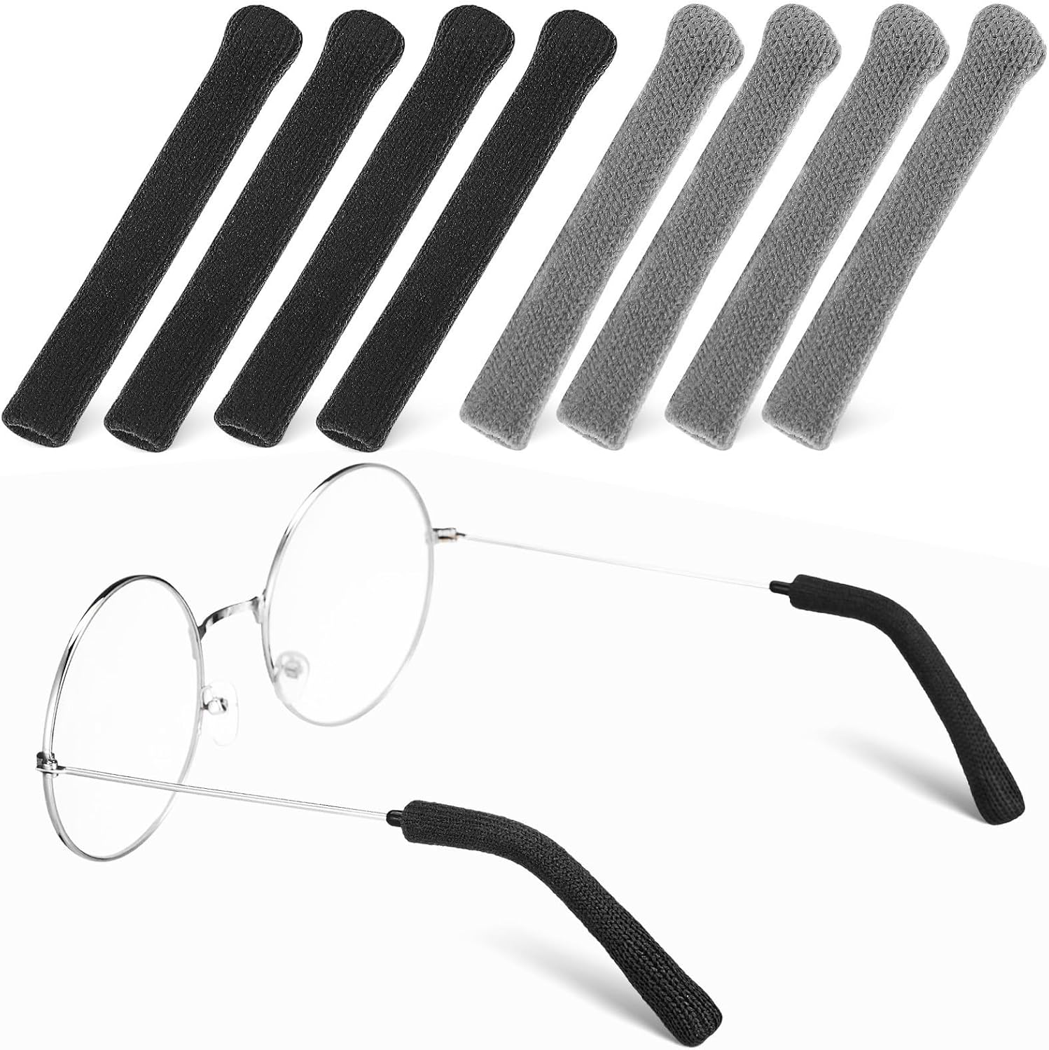 4pcs Eyeglass Ear Grippers Cushioned Soft Nylon Spandex Temple Sleeves Universal Size for Sunglasses Frames and Eyeglass Frames