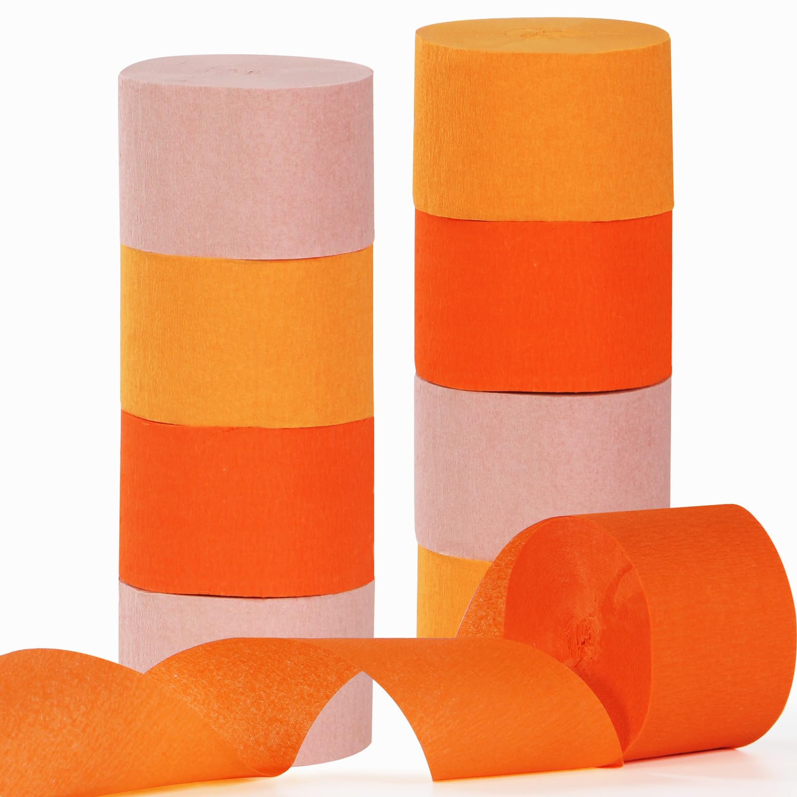Pink Orange Groovy Party-Decorations Streamers - 8 Rolls Fall Autumn Thanksgiving Harvest Crepe Tissue Paper Streamer,Birthday Baby Bridal Shower Engagement Wedding Garland Decor Panduola