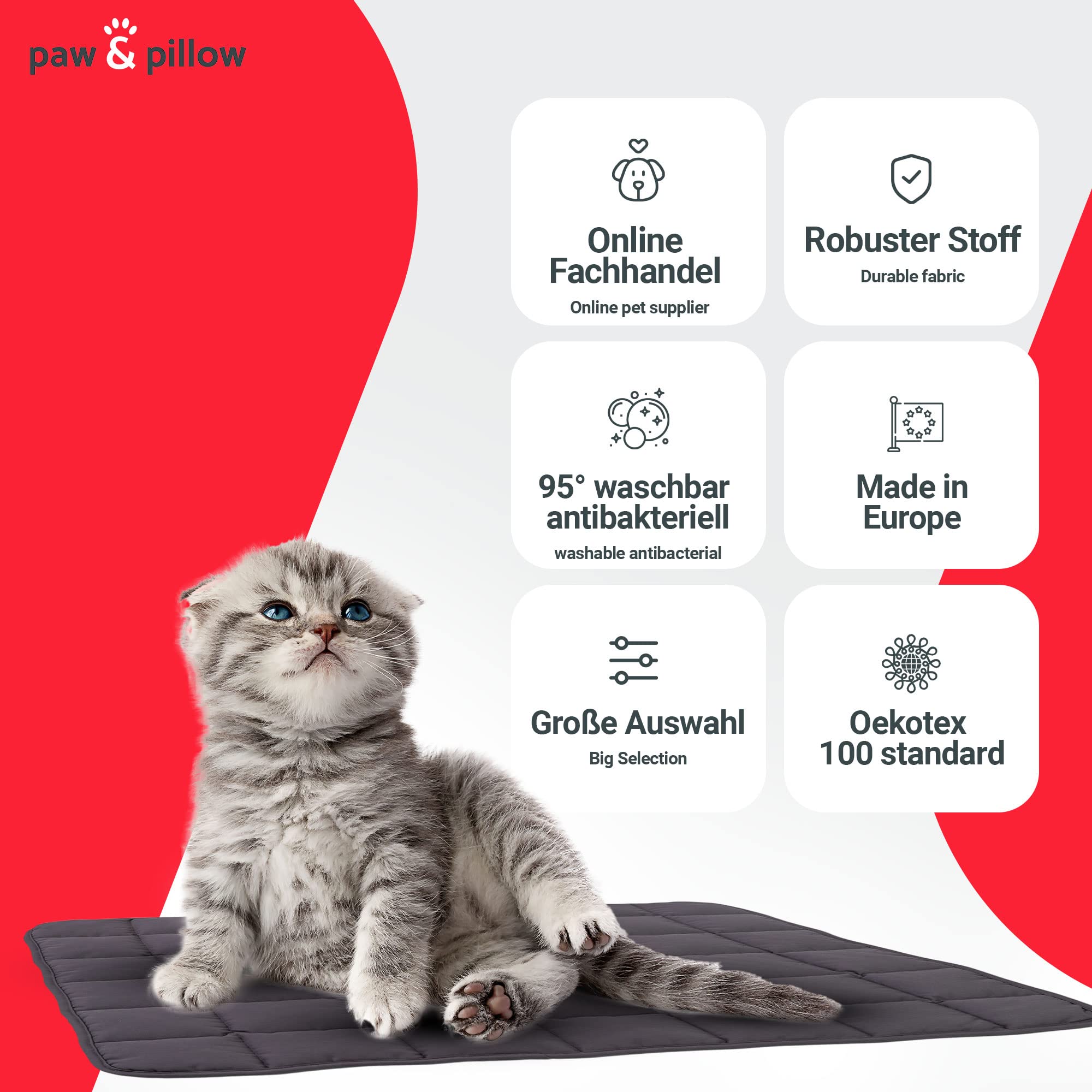 paw & pillow® Hundematte Outdoor & Indoor [Kratz- & Bissfest] - Hunde Reisebett waschbar - Hunde Outdoor Decke - Hunde Matte für Auto, Indoor & Outdoor - Hellgrau Größe XXL - Made in Germany