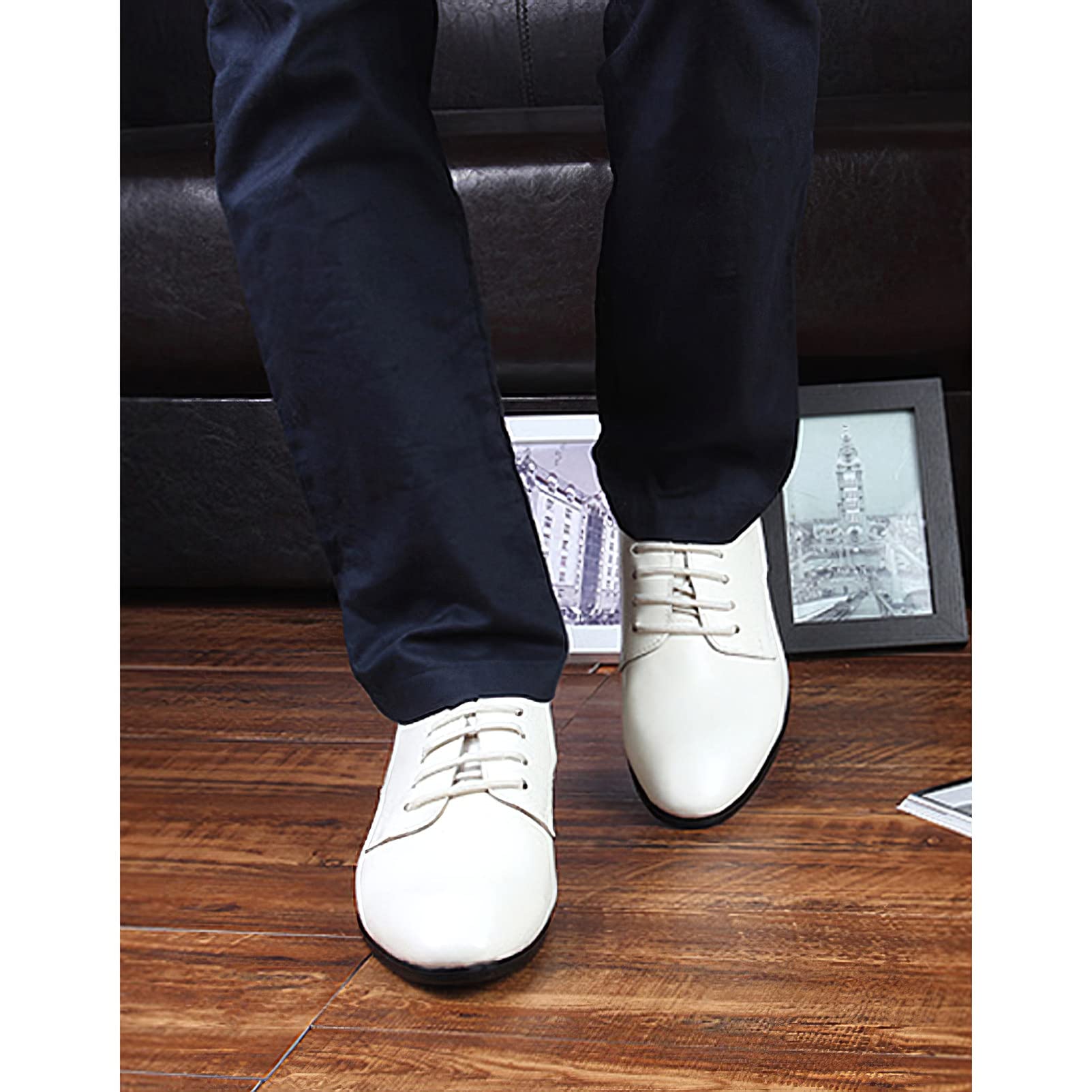 ANUFER Uomo Inteligente Vera Pelle Scarpe da Sera Formale Azienda Derby Allacciate