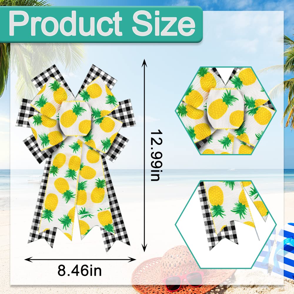 Estivaux 2 Pieces Summer Pineapple Bows for Wreath, Spring Summer Wreath Bows Black White Buffalo Plaid Bows Holiday Burlap Craft Bows for Front Door Summer Birthday Party Farmhouse Decorations