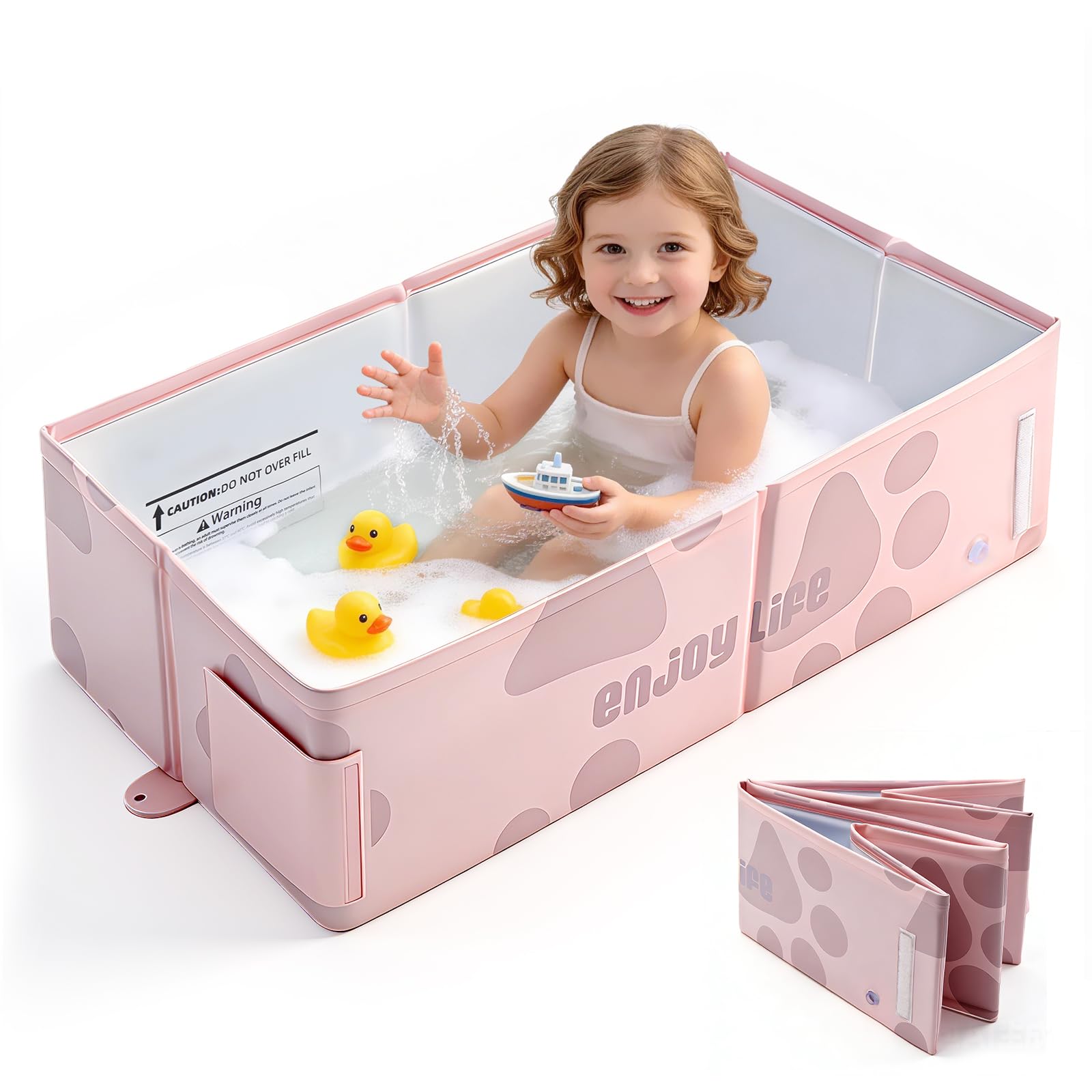 Toddler Bath Tub for Shower, Foldable Baby Bathtub, Portable Kids Bathtub & Collapsible Bathtub for Toddlers 1-8, Infant Newborn, Travel Baby Bath, Bañera para Bebé, Pink