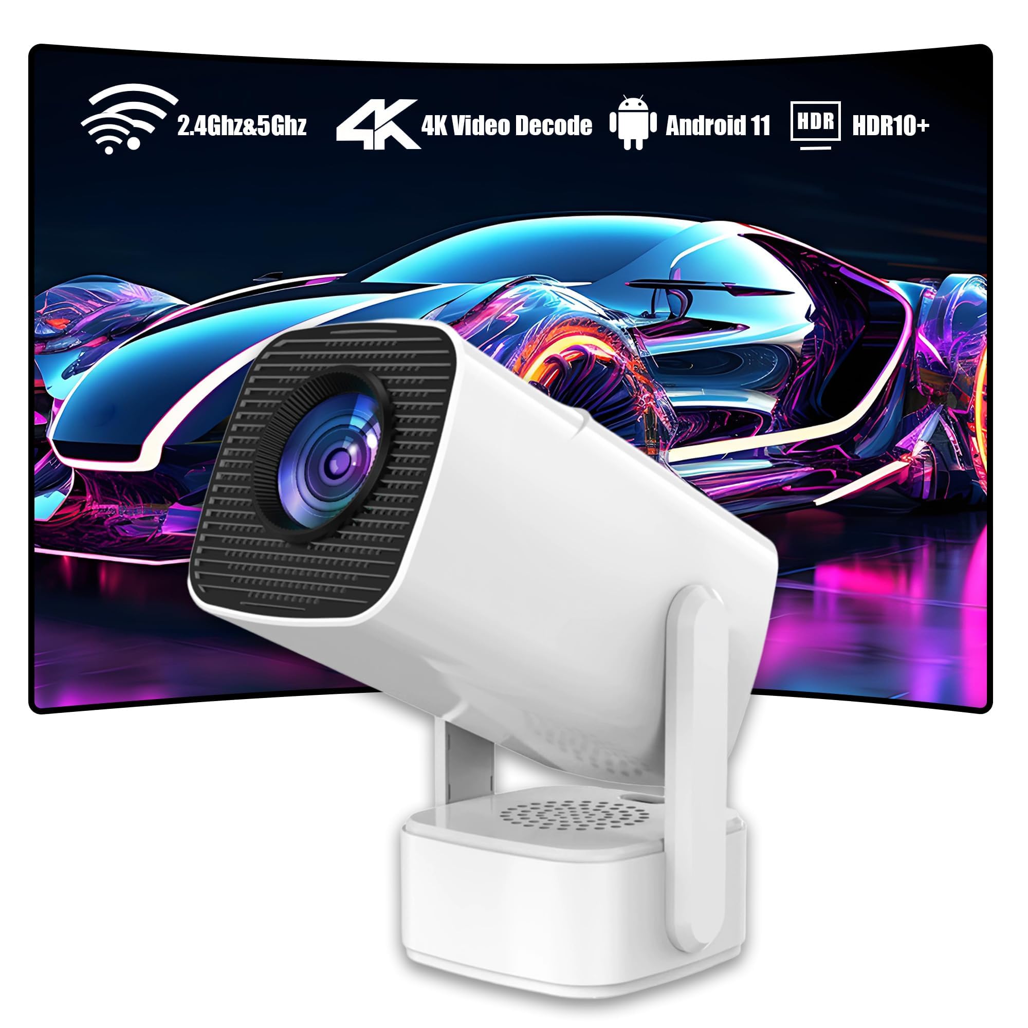 Mini proiettore con HD, 150 ANSI Lumen, risoluzione 1280x720P, proiettore cinematografico portatile per camera da letto, home theater e uso esterno,altoparlante (bianco)