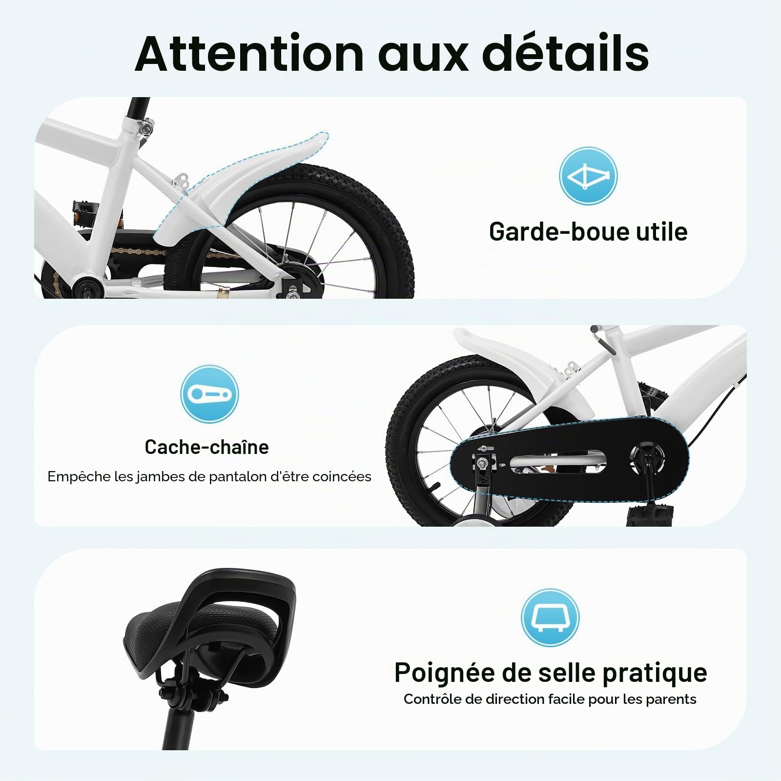 Vélo pour enfant de 14 pouces, vélo pour adolescent avec roues stabilisatrices, vélo éducatif avec siège réglable, vélo débutant avec cadre robuste, moyeu à roue libre, pour enfants, débutants