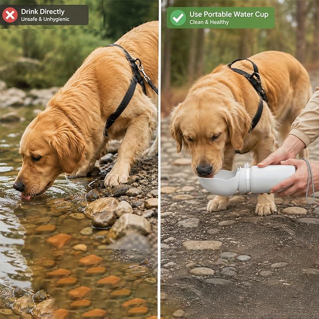 Foto 5 de 7 de Botella de Agua para Perros Portátil 550ml, Bebedero Plegable de Silicona para Perros