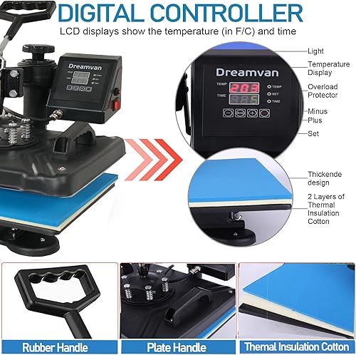 Miniatura 3 de Pro 5 en 1 máquina de prensa de calor Combo máquina de prensado de camisetas 15x12Multifuncional rotación de 360 ° impresión de oscilación