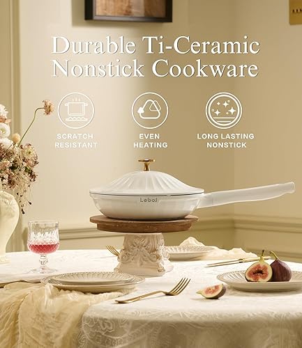 Miniatura 7 de Juego de utensilios de cocina de cerámica antiadherente (7 piezas)  Juego de ollas y sartenes de aluminio fundido de titanio con tapas, no tóxico,