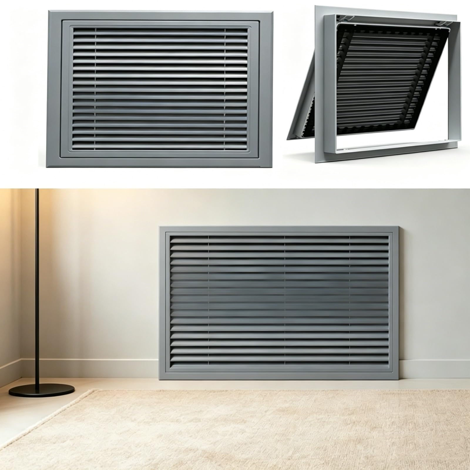 Robuste Aluminium-Entlüftungsabdeckung, Rückluftgitter mit aufklappbarer Filtertür, rostfreies Lüftungsschlitz, HVAC-Register für Wand- und Deckeninstallation (Grau, 40,6 x 71,1 cm)
