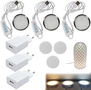 3 Stück 3D Drucker 3-Farben LED Lampen Kit, Nachtlicht Modelle Ersatz für 3D Druck Zubehör, LED-Lampen-Set für Bambu Lab A1/A1 Mini, USB-Betrieben und USB-Adapter, Weiß und Warmes Licht