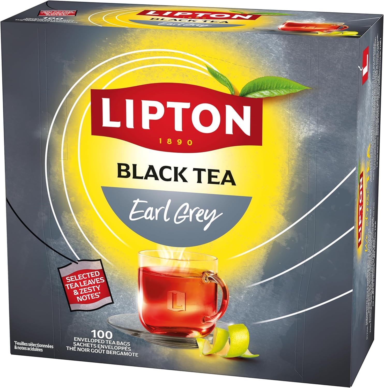 Lipton, Séléction Détente, Coffret Thé Noir, Goût Earl Grey, Thé Noir Aromatisé, Certifié Rainforest Alliance - Lot de 2x100 sachets - 200 sachets