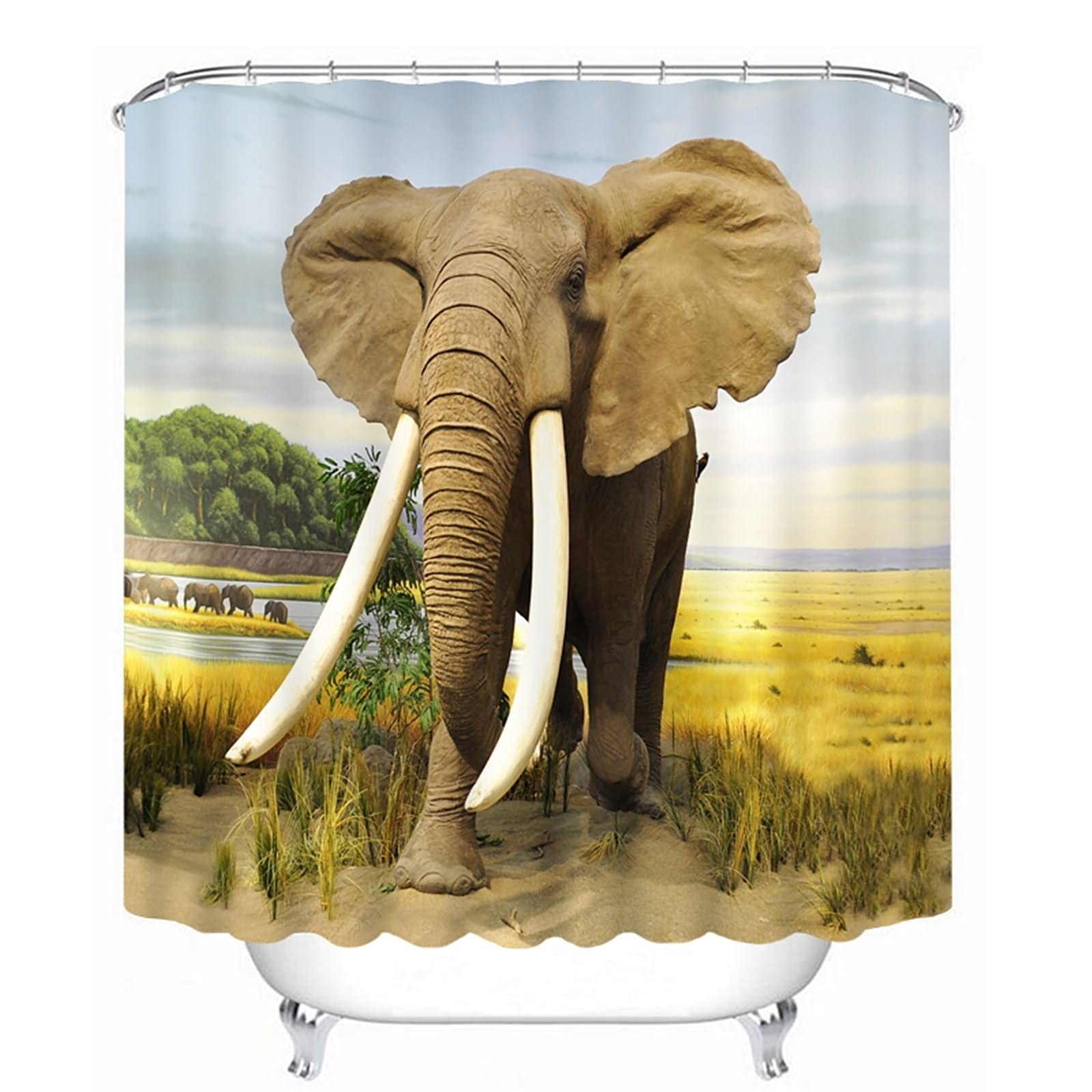 Rideau de douche japonais KnSam 200x180cm pour éviter les éclaboussures avec style éléphant