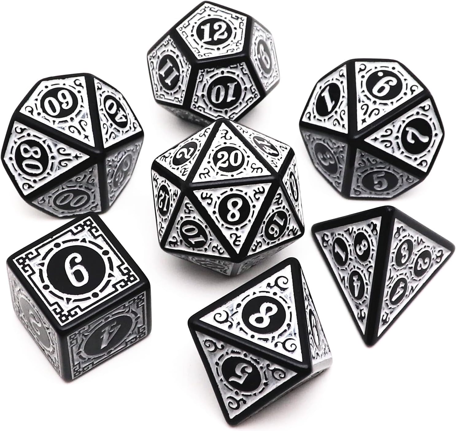 Polyhedral DND Dice Set, 7Pcs Vintage Dragon-Patterned Dice Sets Compatible with Dungeons and Dragons D&D RPG Games, 7 Pieces (Red)