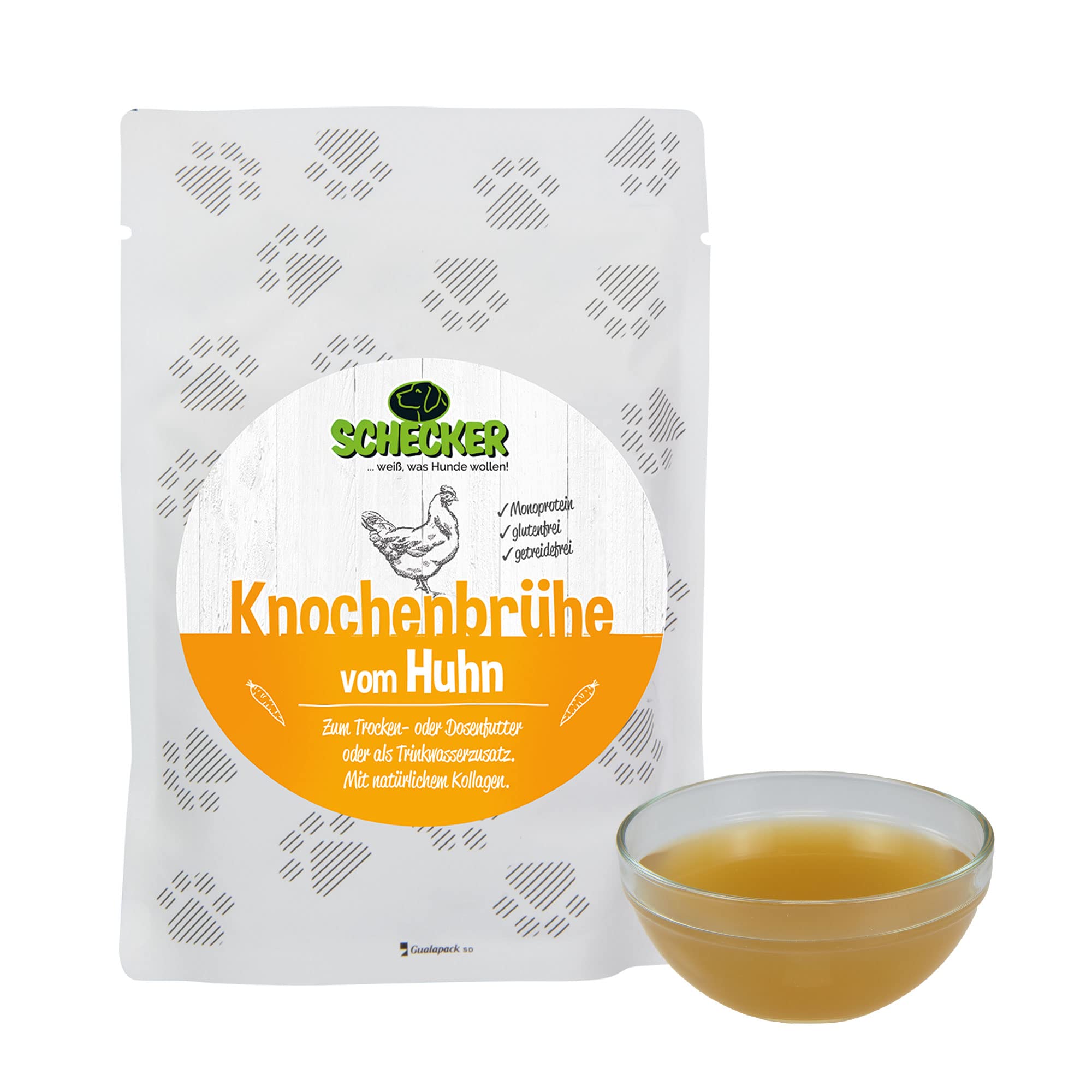 Schecker Hundefutter - Knochenbrühe für Hunde Elch - Futtertopping für Hunde - 12x100ml - Brühe einfach über das Hundefutter gießen