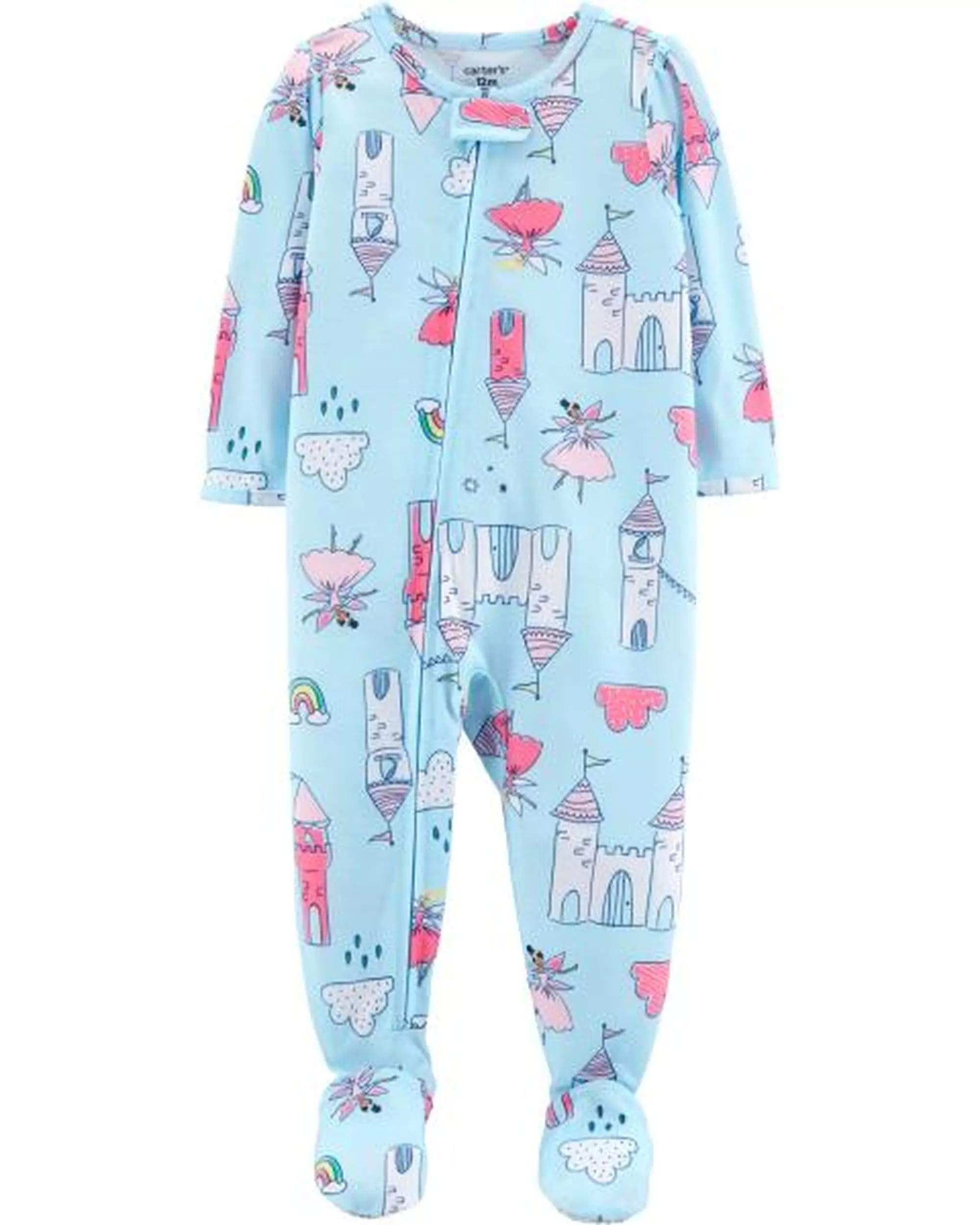 Carter's Baby Girls' 1-Piece Castle Footed Poly PJs - Blue (2T)