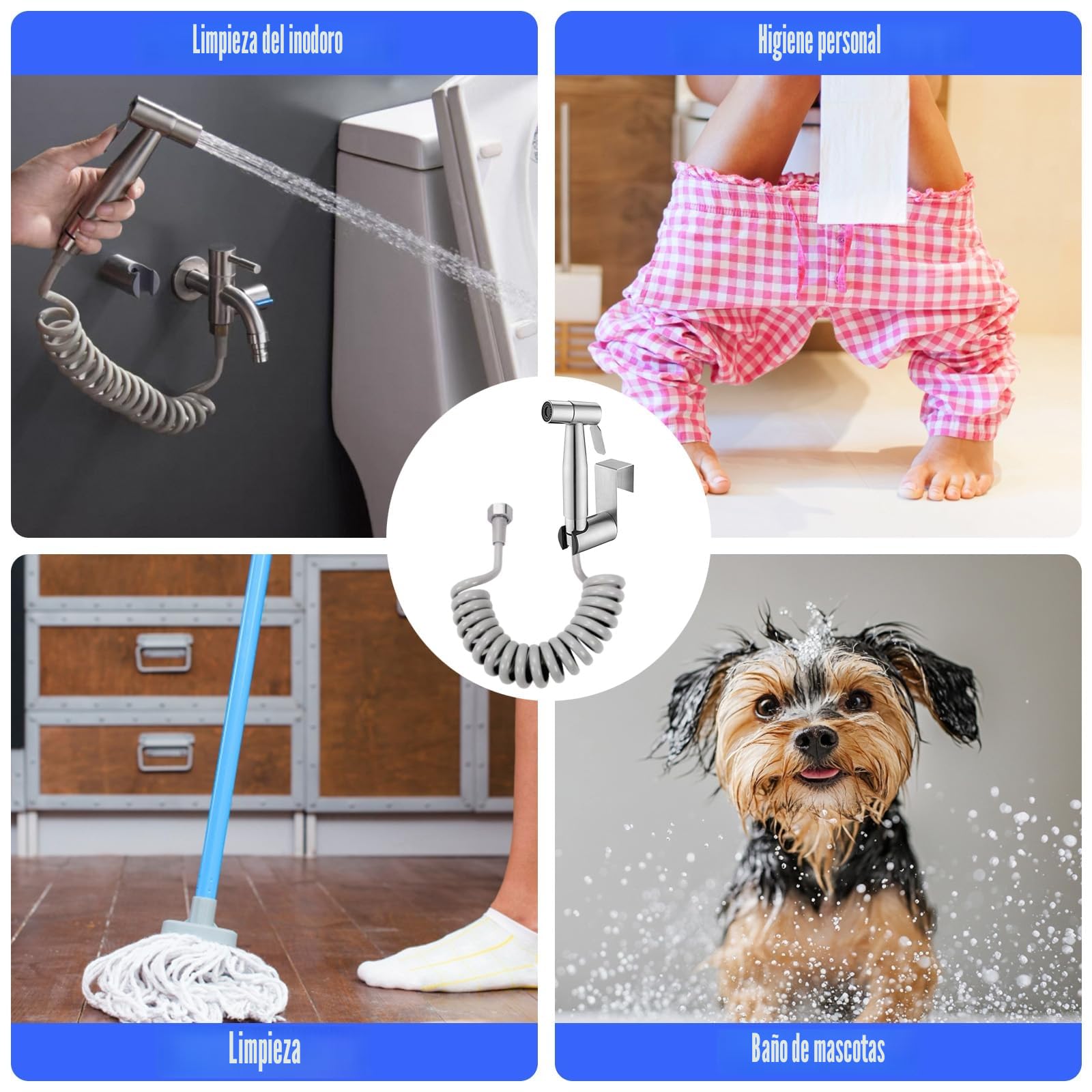 Ducha Higienica para WC Bidet Para WC de Inoxidable Rociador de Bidé con Manguera de Ducha de 3M Grifo Bidet Para WC Grifo Portatil para WC Kit para Toilette y Higiene Plateado