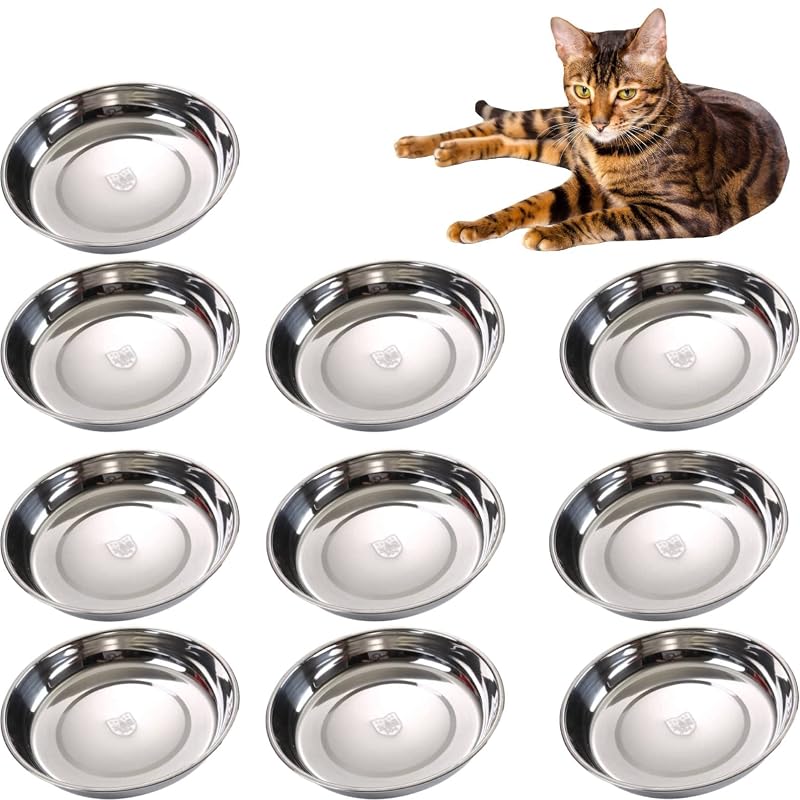 Tigelas Rasas de Aço Inoxidável para Gatos e Cães Pequenos Apatal H014, 10 Unidades