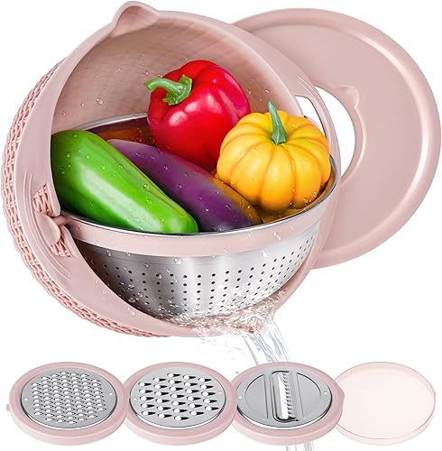 Juego de colador 4-1 con tazón para mezclar, coladores y coladores de alimentos para cocina, colador de arroz para pasta, lavado de frutas y