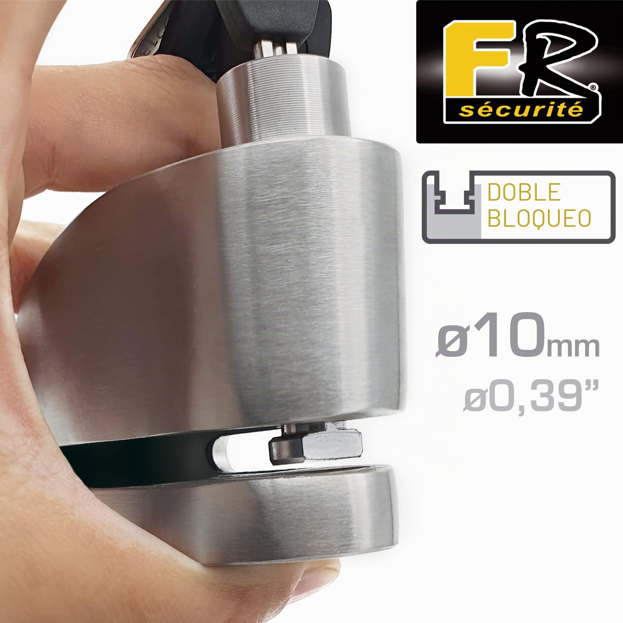 FR SECURITE FR110S Candado Moto Disco Homologado SRA, Doble Bloqueo ø10mm Cerradura Acero Inoxidable Alta Seguridad, Cable Recordatorio, Antirrobo Motocicleta Pinza Scooter, Bicicleta Eléctrica