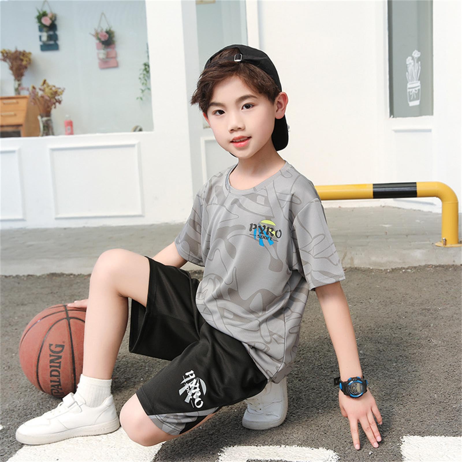Generico Set Sportivo Estivo per Bambini Asciugatura Rapida, Ragazzi, stoppini, Pantaloncini a Maniche Corte, Tuta da in Due Pezzi con Tasca #D