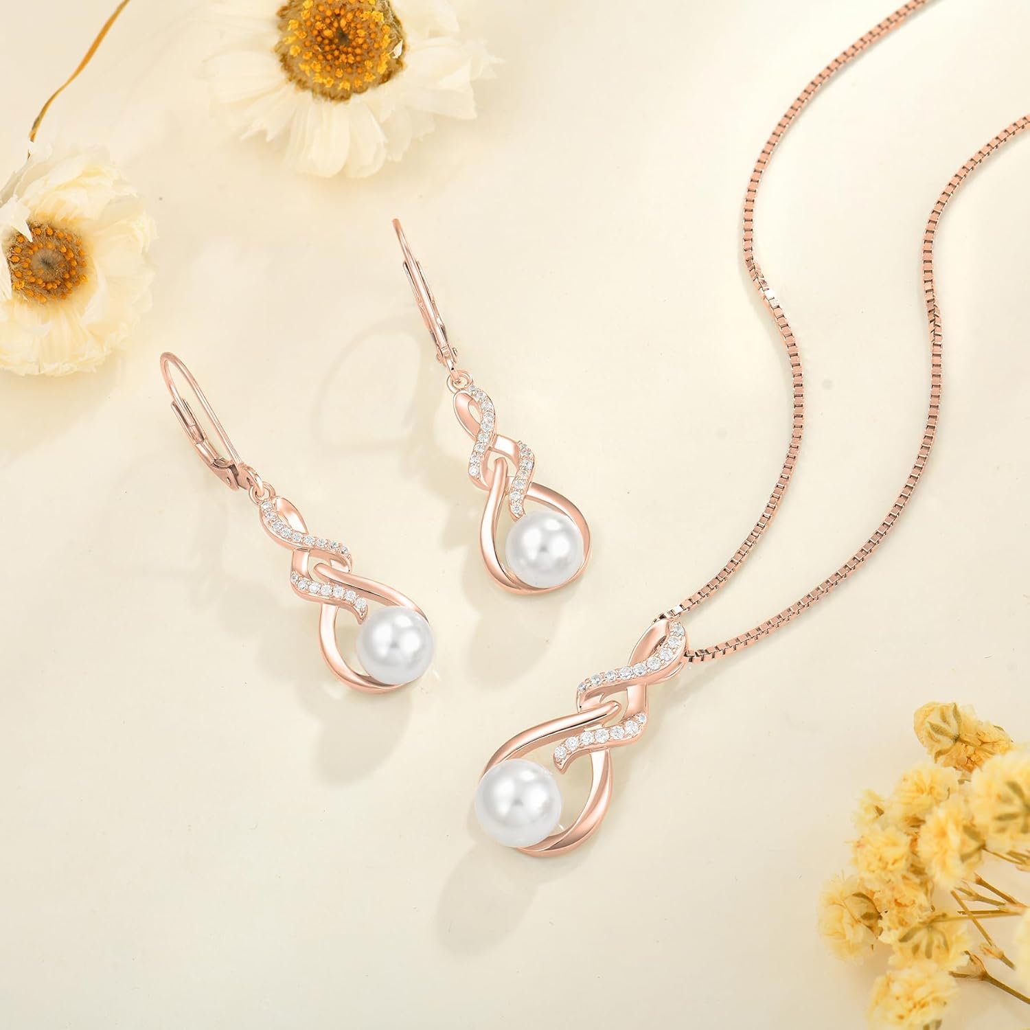 Infinity Pearl Necklace for Women 925 Sterling Silver Pendant Necklace with 8MM Pearl Jewelry Gifts for Her - Image 5