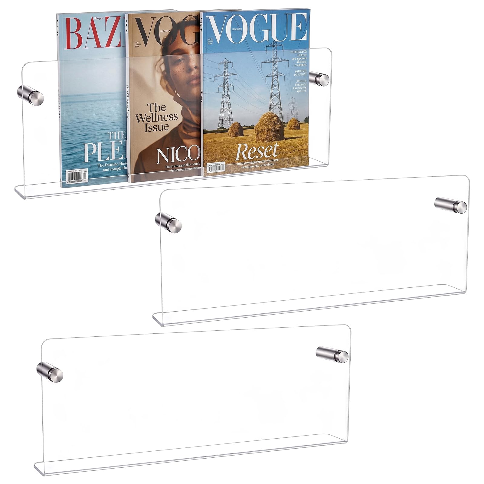3 étagère Suspendue pour Magazines Porte Revues Mural Flottant de 40cm Étagère à Livres et Brochures Organisateur Mural pour Salle D'Attente Salon Ou Bureau. Clair
