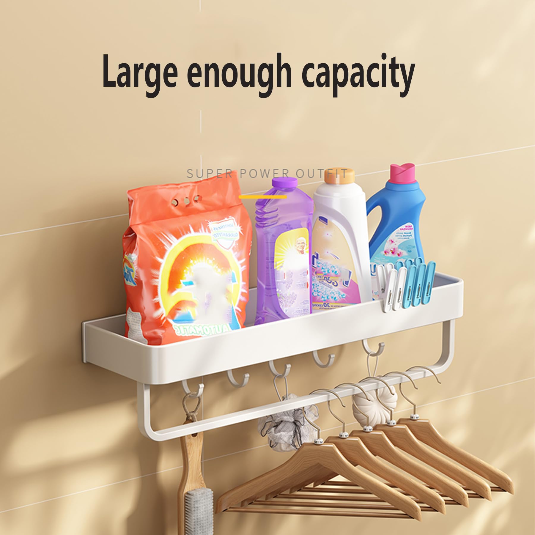 Estantes de Ducha Aluminio 2 Paquetes, estantes Ducha Adhesivos con Gancho, Estante Ducha Resistente al óxido Gran Capacidad, Organizador Almacenamiento baño Montaje en Pared,White e,50CM