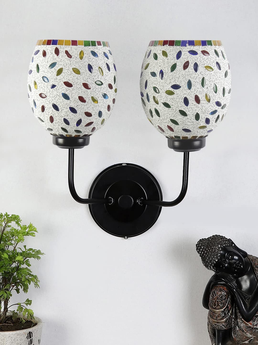 Devansh Dual Iron Wall Lamp, Wall Decor, Wall Hanging Wood Light lamp,Vintage Wall Lamps, Industrial Wall Lights Decorative Home, Living Room, Indoor Outdoor Lighting- Mosaic Glass (Multicolor)-F