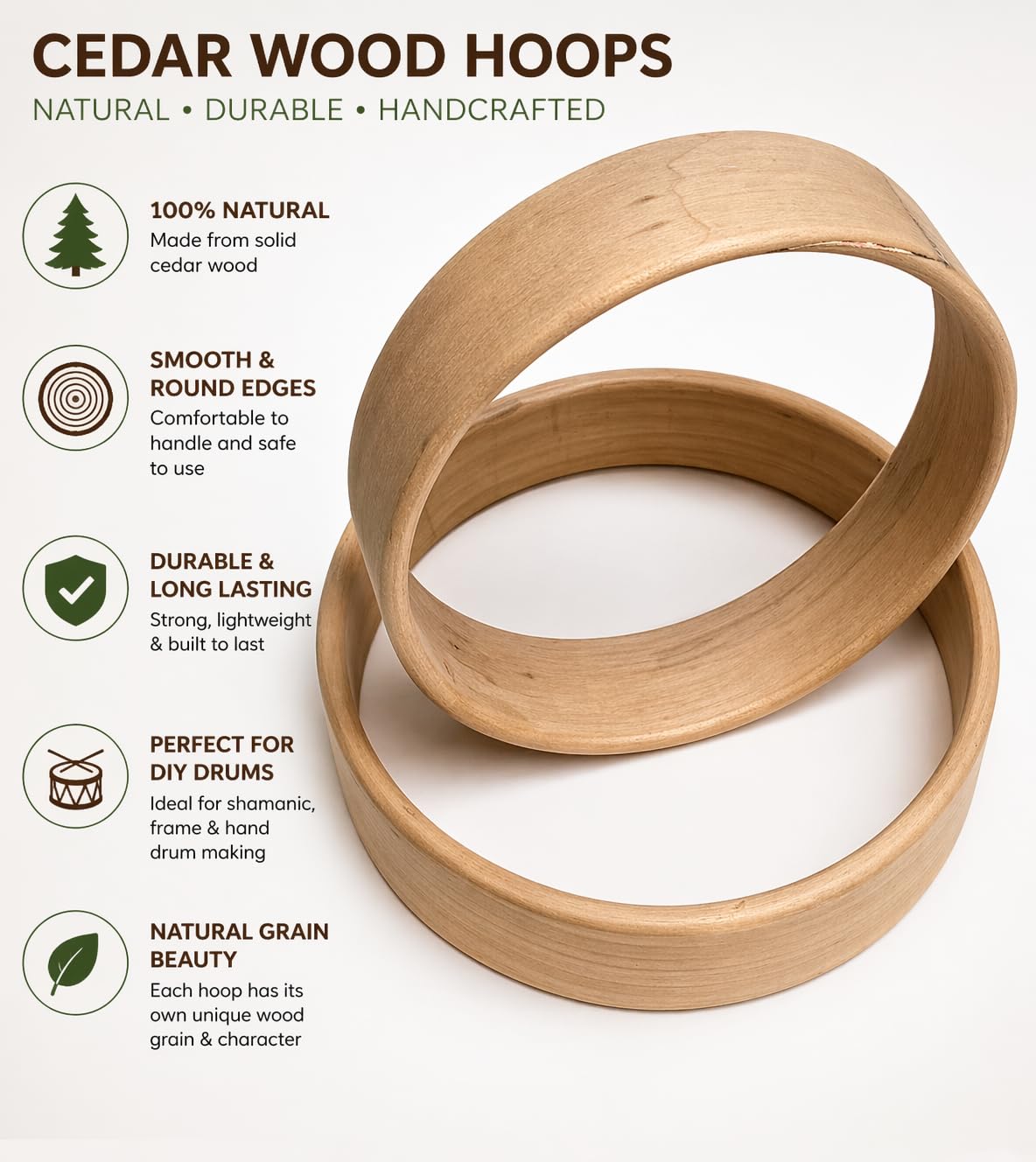Aro de tambor chamánico, anillo de marco de madera de cedro nativo, carcasa hecha a mano para hacer tambores de bricolaje (18 pulgadas)