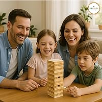 Vista 3 de The Dreidel Company Bloques de madera apilables, juego de torre de volteo, bloques de tracción y caída, aprendizaje sensorial, noche de juegos, 6