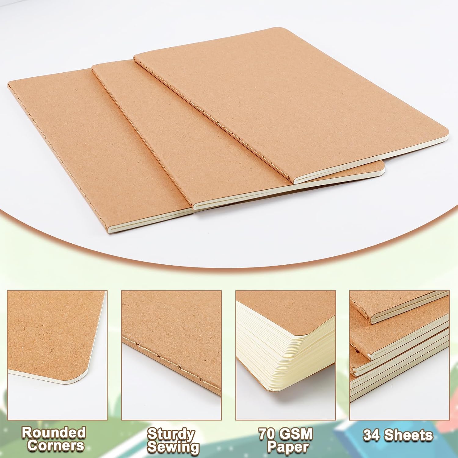 15 Pack A5 Blank Notebooks, Kraft Cover, 8” x 5.5” image 4