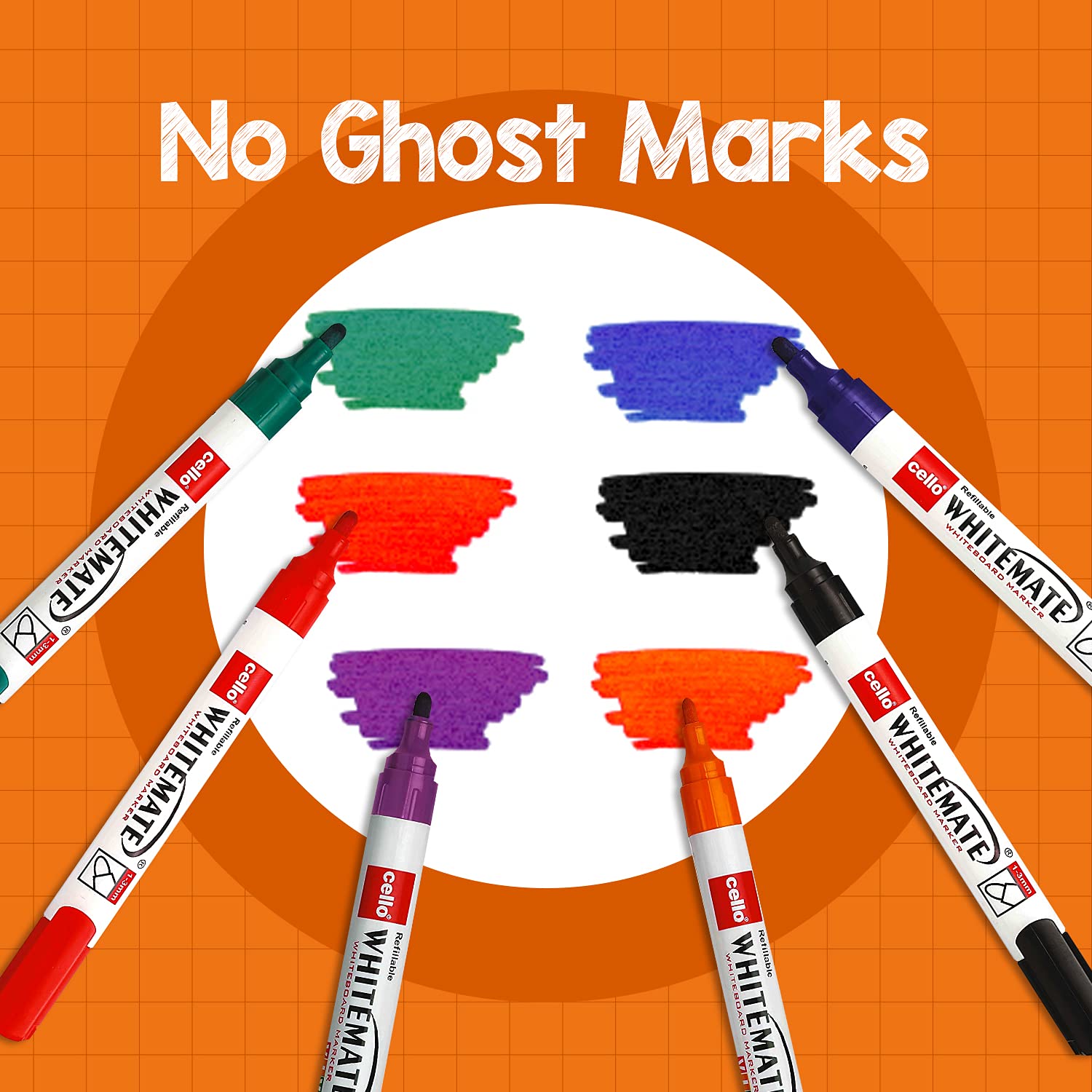 Cello Whitemate Whiteboard Markers Set of 6 Assorted Ink Colours