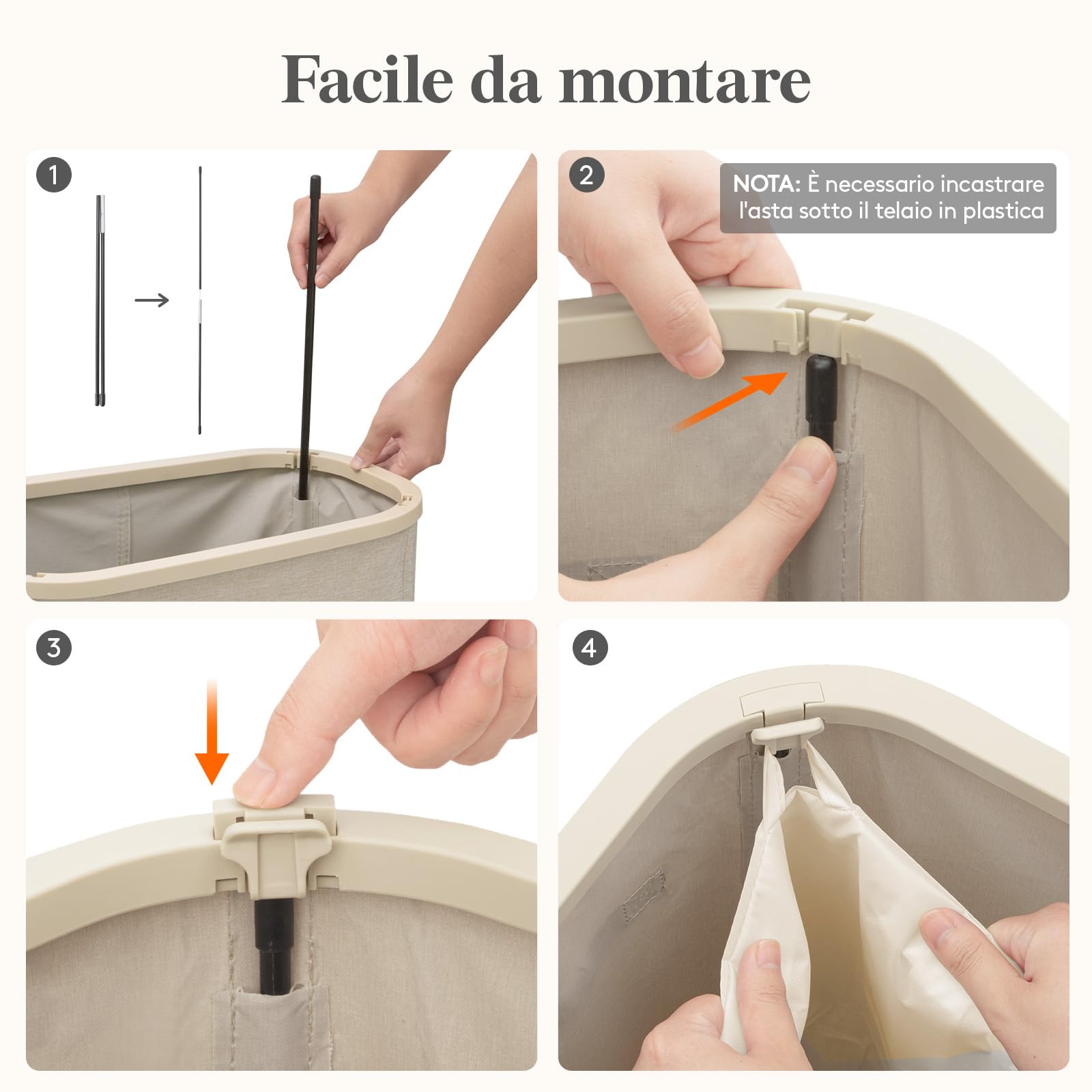 Lifewit Cesto Portabiancheria, Cesta Panni Sporchi con coperchio, Laundry Basket con Plastica Manici, Porta Biancheria Sporca per Bagno, Lavanderia, Camera da Letto, 65 L, Beige