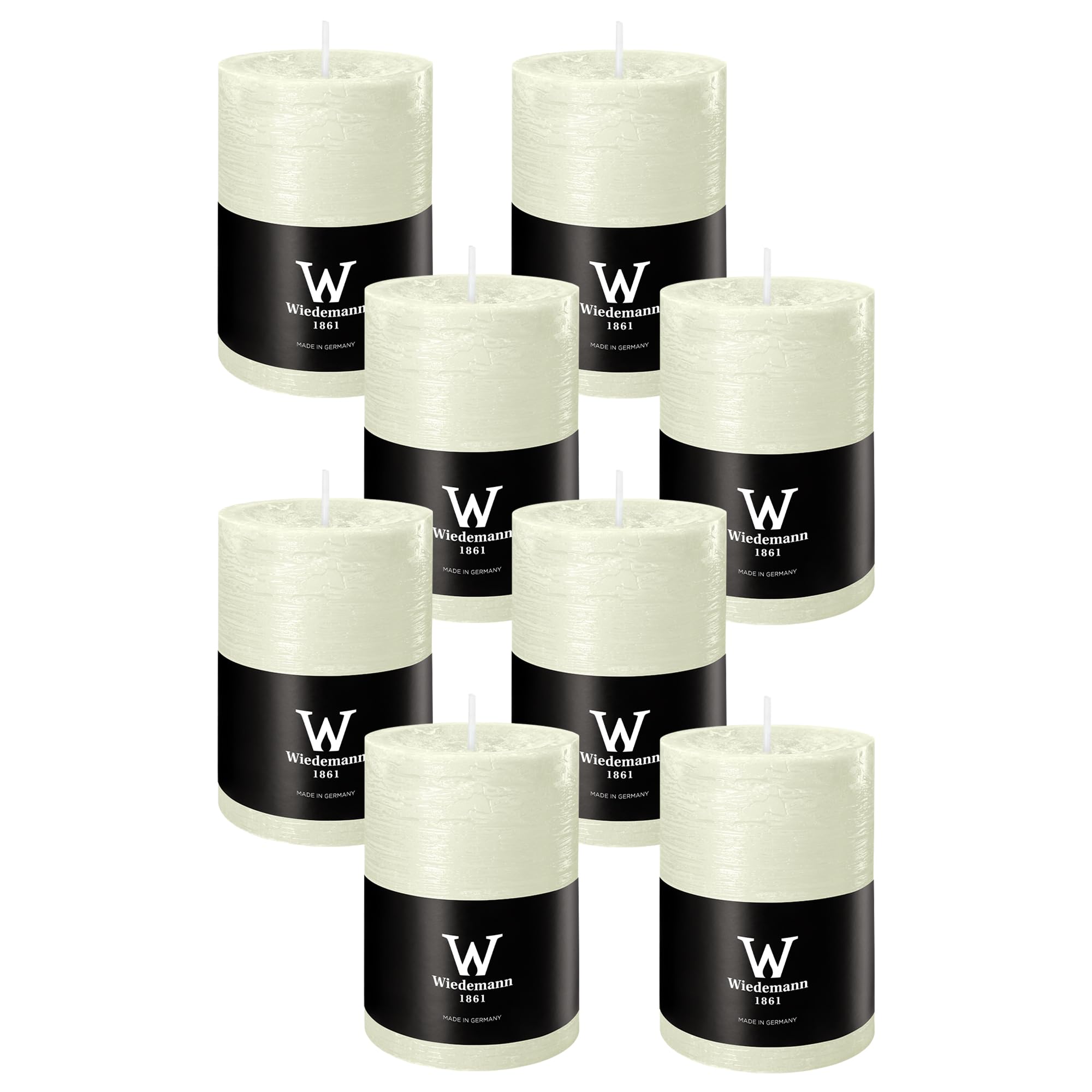 Wiedemann Marble Kerze, durchgefärbt mit Banderole, 8 Stück, ASF inkl., Weiß, 100x68mm, 42.0h - Premium Kerze Made in Germany