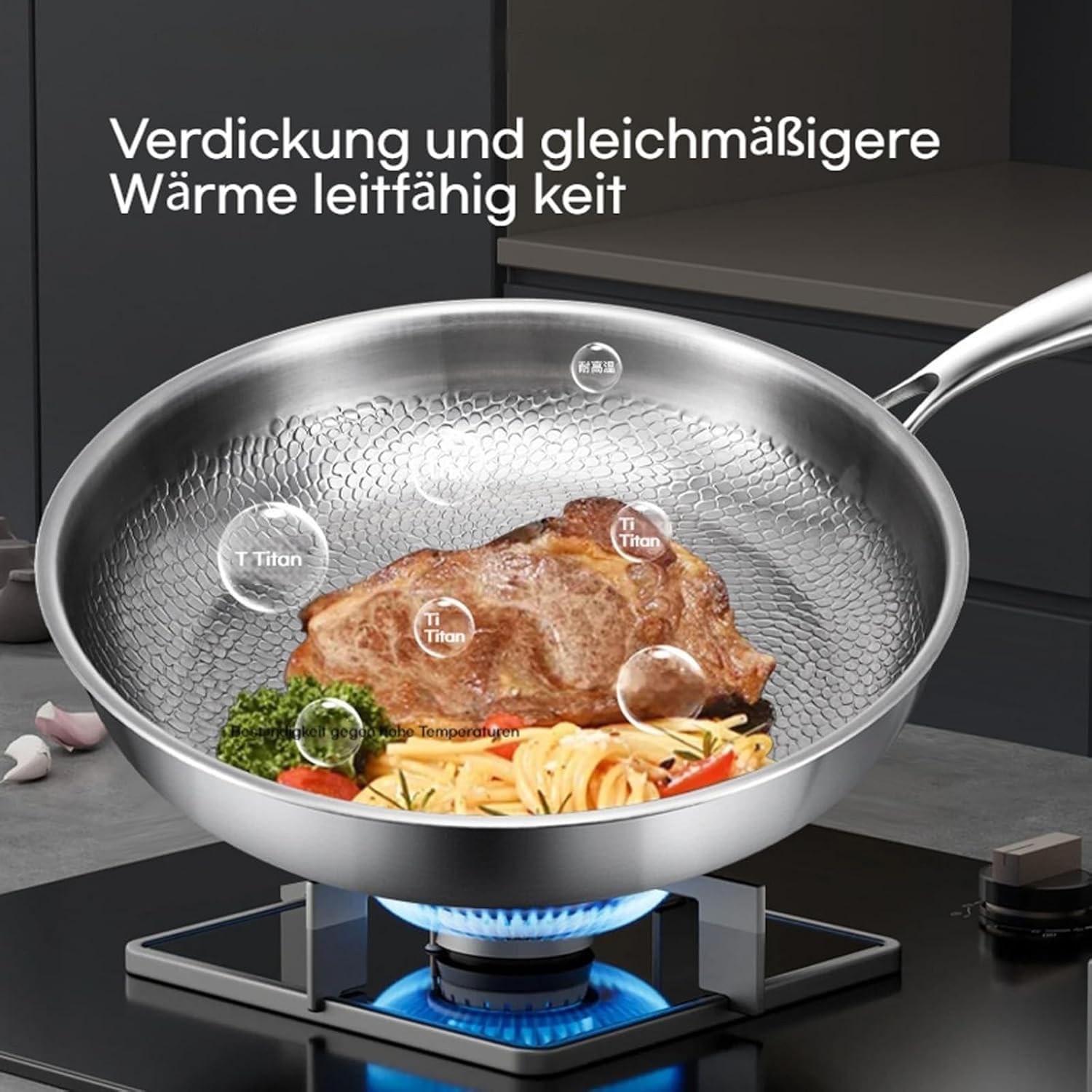 Kovali Titan Bratpfanne, 26/28/30 cm Kovali Titan Pfanne, Titans Pfannes Unbeschichtet, Premium-Pfanne Kratzfest Ultra-Durable Non Stick Bratpfanne mit Deckel für Die Küche Kochen (Non Stick, 28cm)
