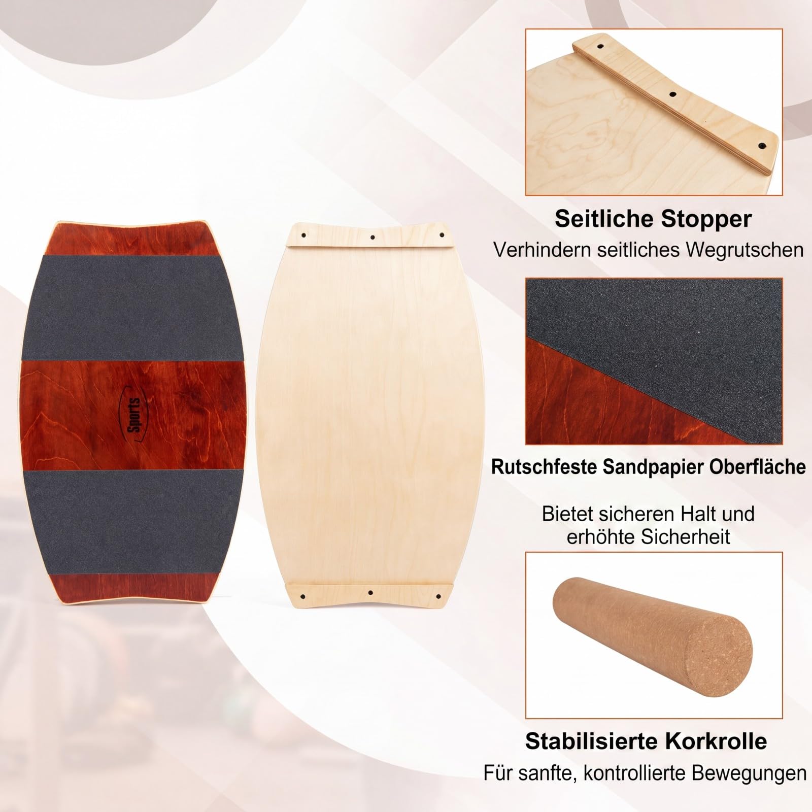 COSTWAY Balance Board aus Birkenholz, 15 mm dickes Wackelbrett + 10 cm Korkrolle, Balance Trainer für Kinder & Erwachsene, Surfboard indoor, Gleichgewichtstrainer für Zuhause, Outdoor
