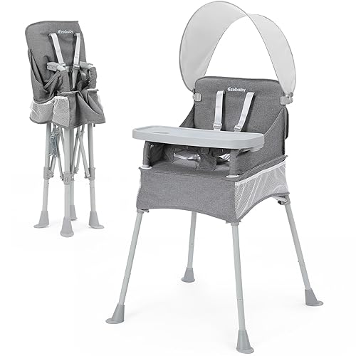 Ezebaby Silla alta para bebé, sillas altas plegables para bebés y niños pequeños con bandeja desmontable y arnés de 5 puntos, silla alta portátil
