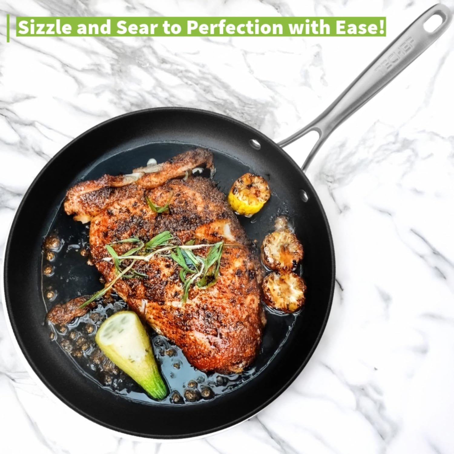 TECHEF - Onyx Collection 12-Inch Nonstick Frying Pan Skillet, PFOA-Free, Dishwasher Oven Safe, Stainless Steel Handle, Induction-Ready, Made in Korea (12-inch)