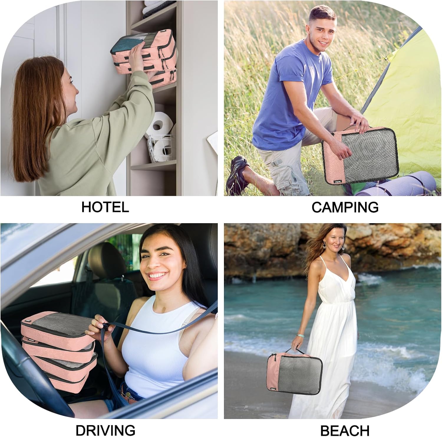 Packing Cubes for Travel Essentials,4 Set Packing Cubes for Suitcases,Lightweight Mesh Luggage Organizer Bag,Meat pink - Image 7